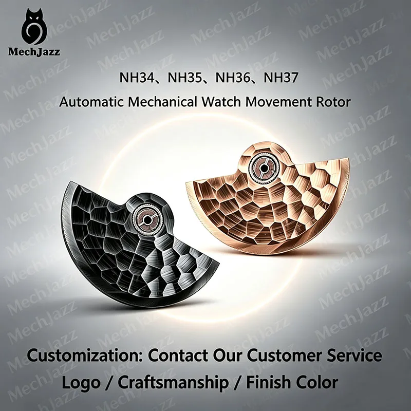 MechJazz Hand-Hammered Texture Rotor for NH35 Movement Fits NH34，NH36，NH37 Mechanical Movement Rotor Watch Mod Parts Custom Logo