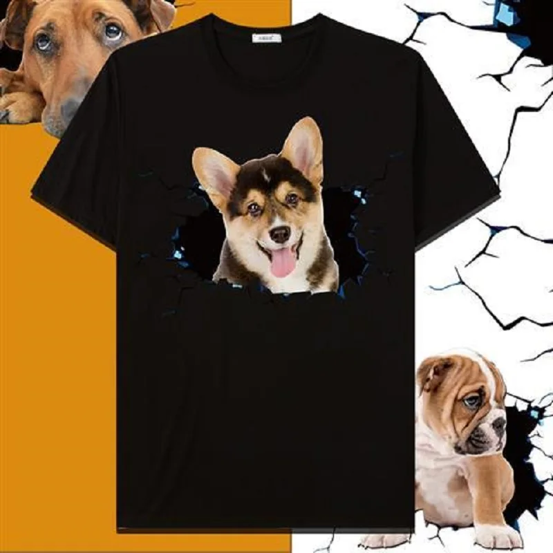 

New Arrival Summer Cute Dog 3D Tie-Dye T-shirt 2~15y Street Short Sleeve T-shirt Loose Casual Round Neck Kids Clothes Tops
