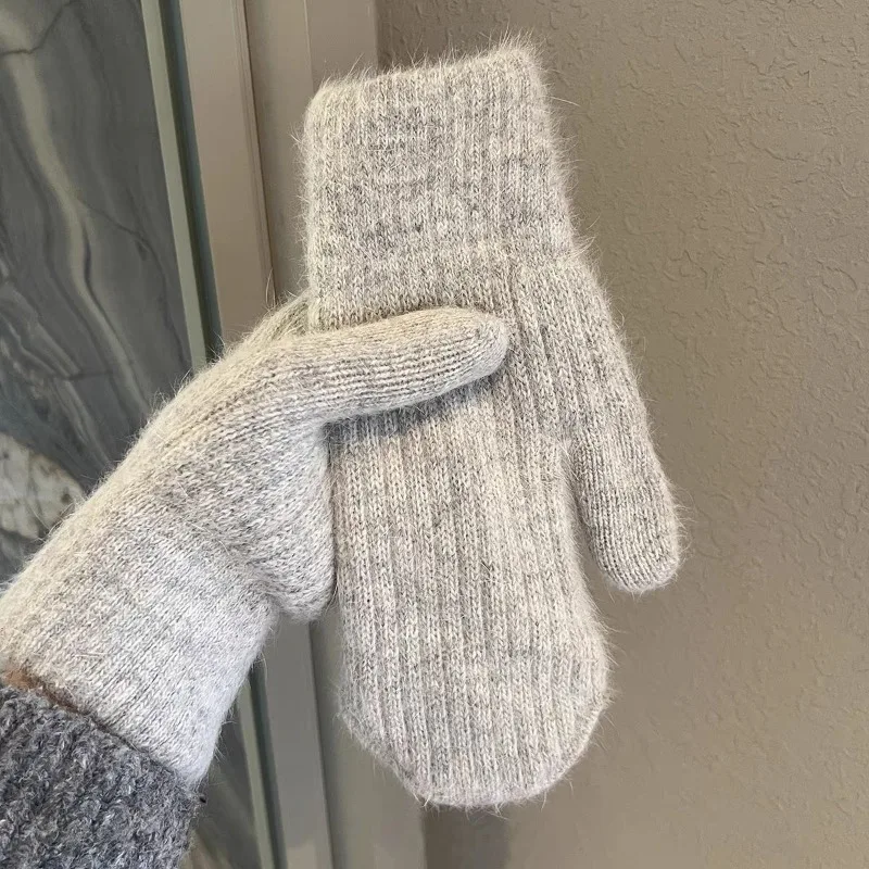Chinese New Year Red Wool Knitted Gloves Men Women Winter Thickened Warm Windproof Thermal Fleece Lined Non Slip Soft Cozy