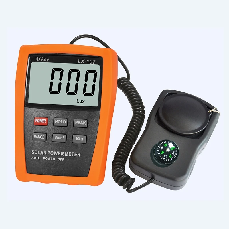 Vici LX107 Solar Power Meter Optical Solar Research Glass Light Intensity Data Peak Hold BTU Light Radiation Tester Compass