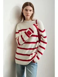 AMII Minimalism Women's Christmas Casual Sweaters French Contrast Color Stripe Long Sleeve 2024 Winter Knitted Tops 12454034