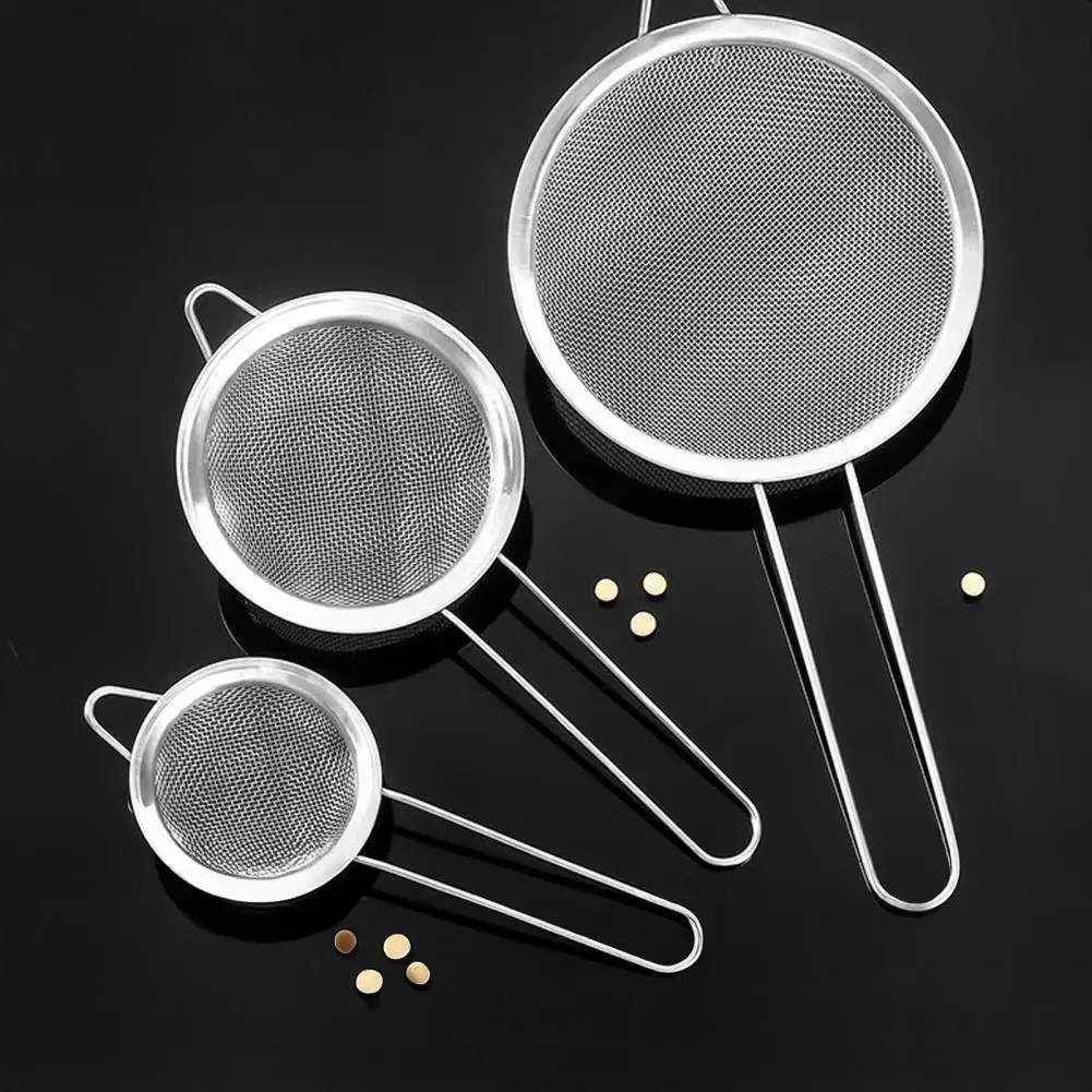 

Mesh Filter Sieve Stainless Steel Slotted Spoon Kitchen Set of 3 Fine Strainers Long Handle for Cooking Sifting and Frying