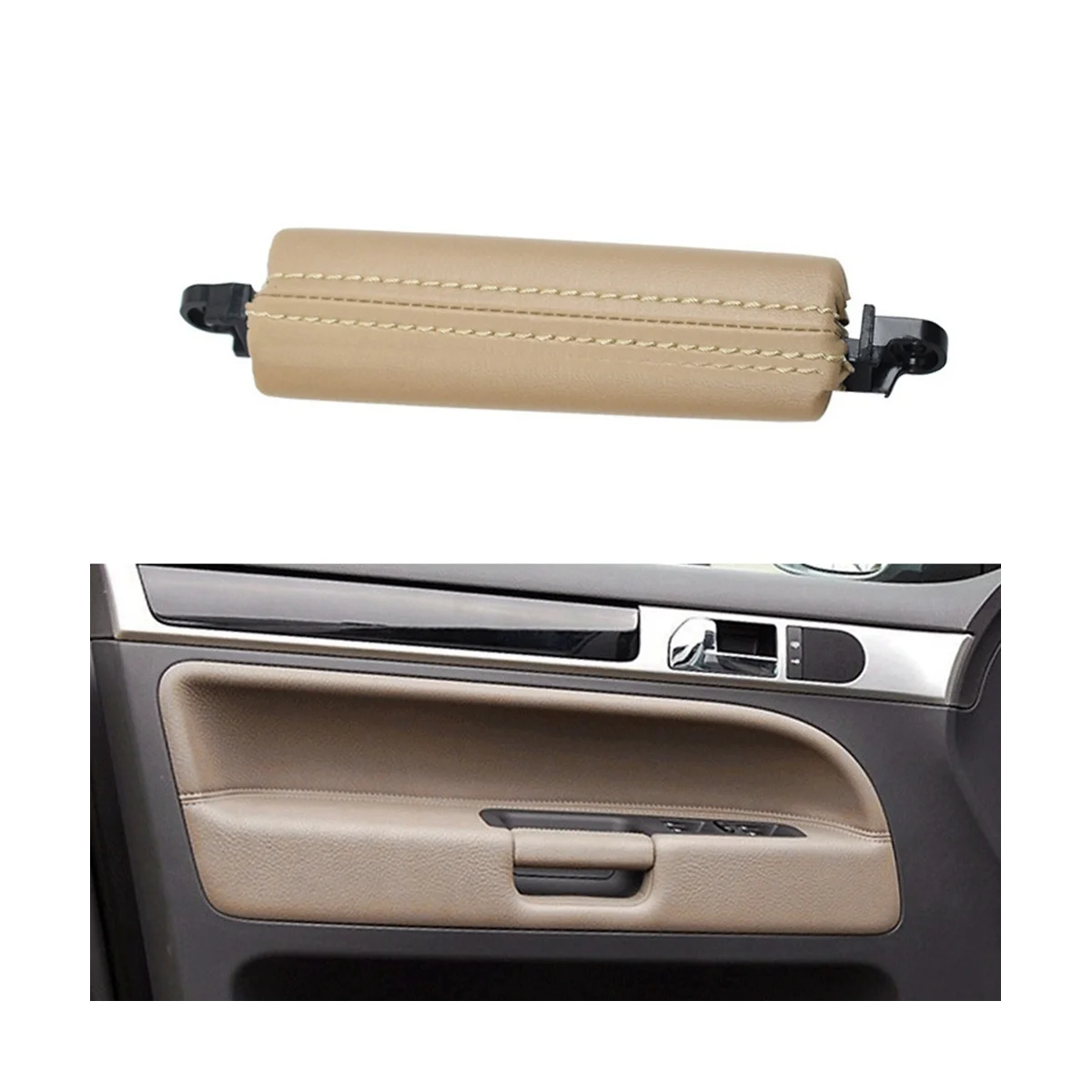 Car Interior Door Pull Handle Trim 7L6867161 for VW Touareg 2003-2010 Side Door Handle Inner PU Leather LHD RHD Beige