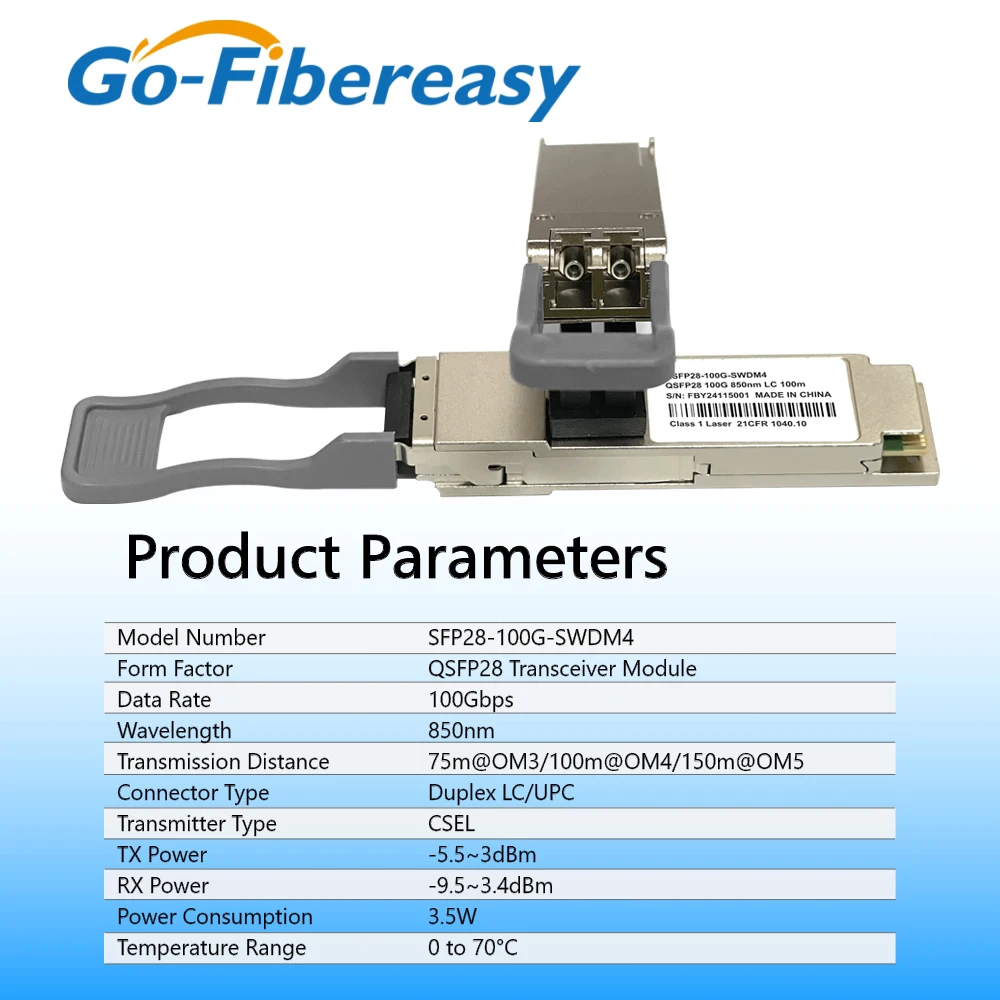 QSFP-100G-SWDM4 100GBASE-SM4 QSFP28 Transceiver Module Dual Rate 850nm 100m DOM Duplex LC/UPC MMF 100Gb SR-BD Optical Module