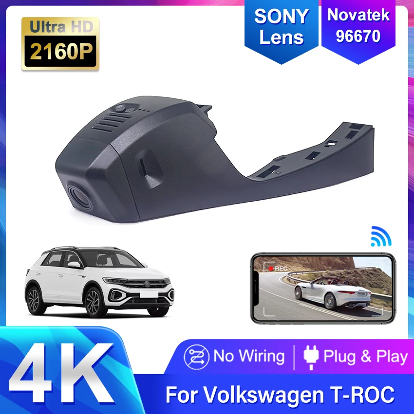 For VW Volkswagen T-Roc T Roc Troc 2017-2022,Plug and Play 4K Dashcam Wifi Dash Camera Dash Cam for Car Vehicle Video Recorder