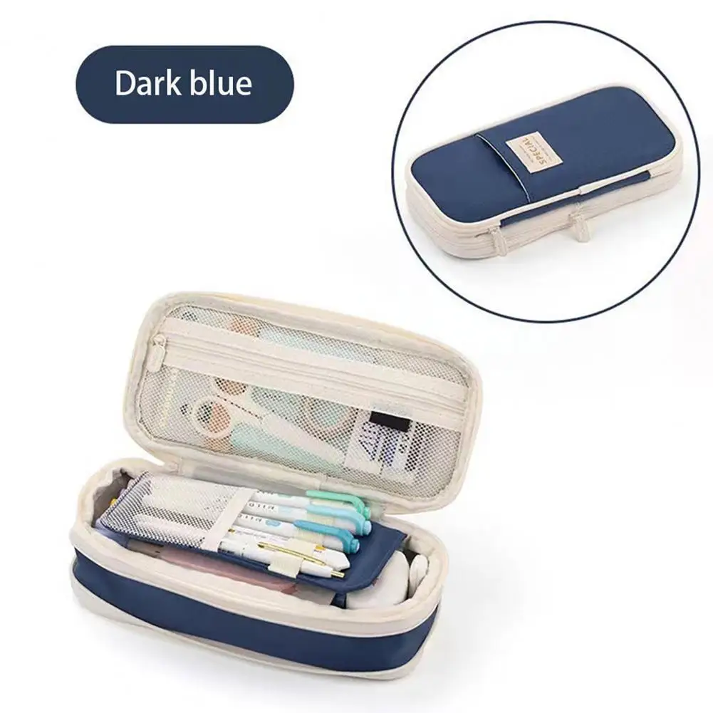 Grid Pen Slot Pencil Case Capacity Durable Oxford Material Pencil Case with Expandable Bottom Grid Pocket High for Office