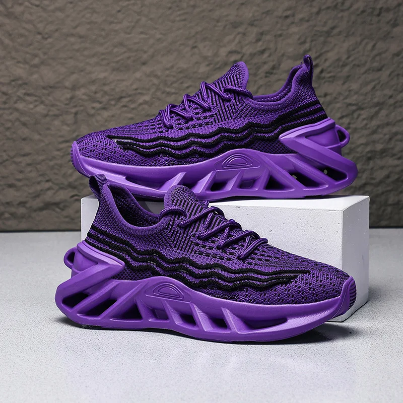 Fashion Purple Running Shoes Unisex Knit Breathable Platform Men's Casual Sneakers Outdoor Non-slip Lace-up Women's Sports Shoes