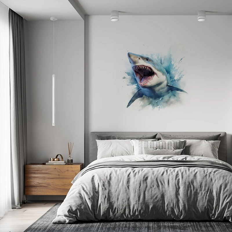 C94#Ferocious Shark Wall Stickers Children\'s Room Background Home Decoration Mural Living Room Wallpaper Funny Decals