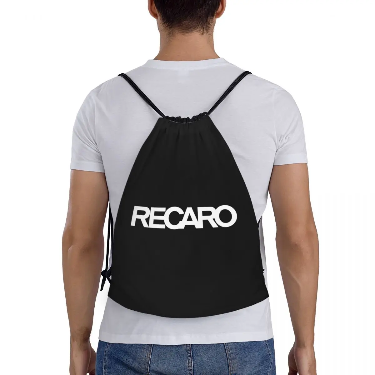 RECARO-mochila con cordón y logotipo personalizado para hombre y mujer, morral deportivo plegable para gimnasio, bolsa de compras