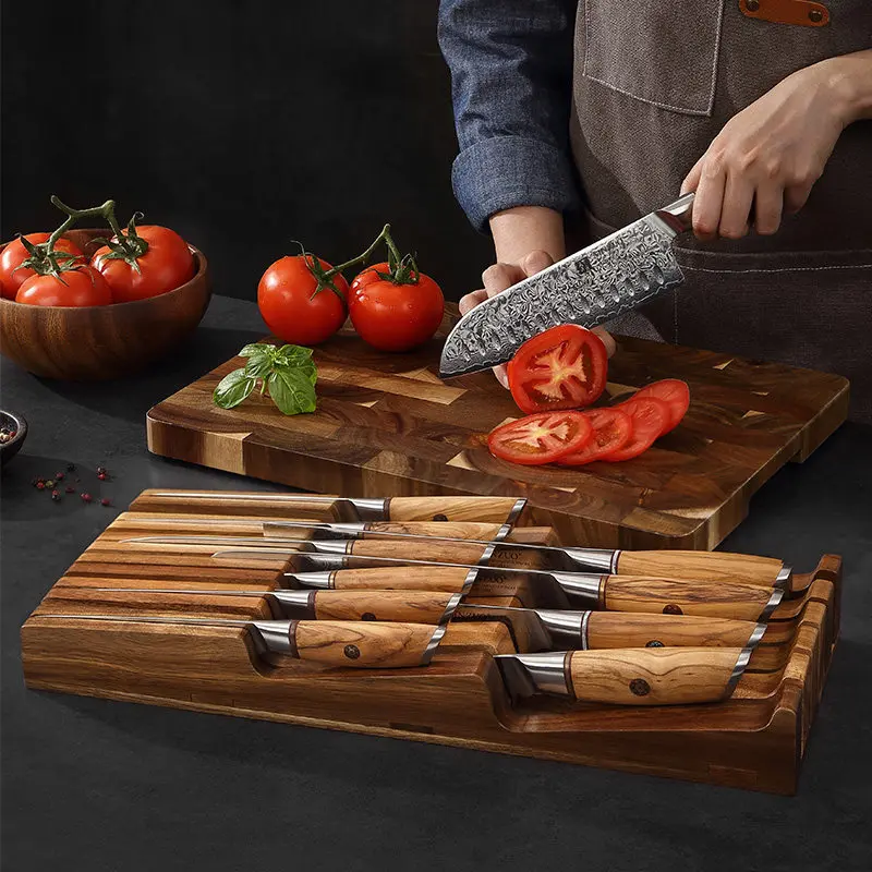 

Горизонтальный органайзер для ножей из акации с несколькими отделениями, выдвижной, устойчивый к коррозии и износу, для хранения столовых приборов на кухне