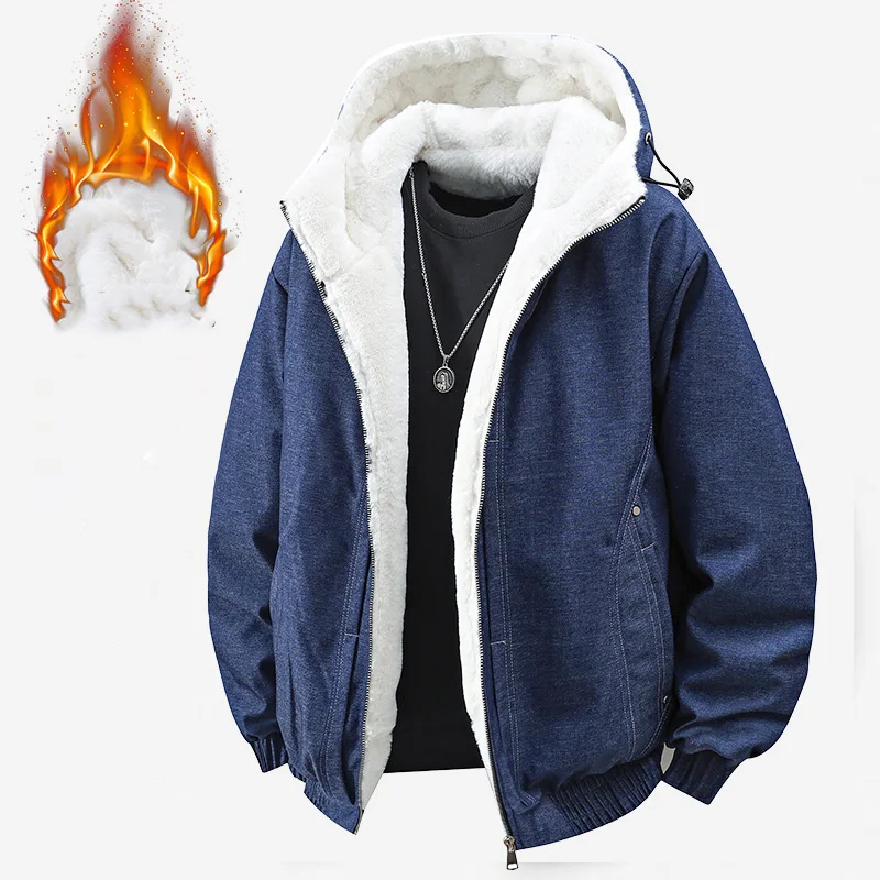 

Autumn Winter Men Jacket Vintage Solid Color Long Sleeve Zipper Male Hooded Coat Thicken Fleeece Comfortable Man Outerwear