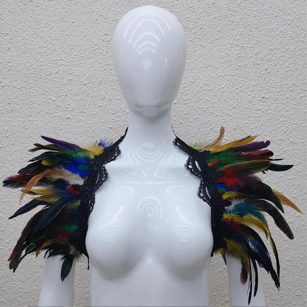 Feather Shawl Gothic Punk Feather Cape Natural Feather Shrug Shawl Women Halloween Cosplay Stage Show Costume