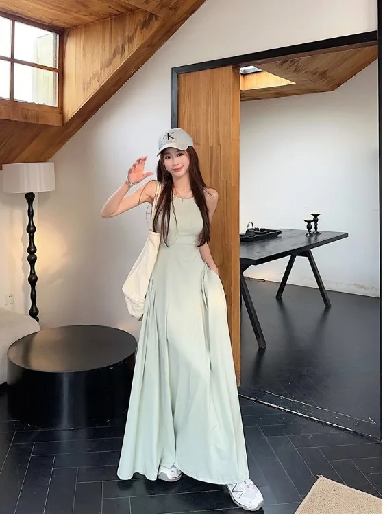 

plus Size Sexy Backless Long Dress Summer New Style Slimming Waist Design Sleeveless Vest Korean Style Commute Wind Women's D...