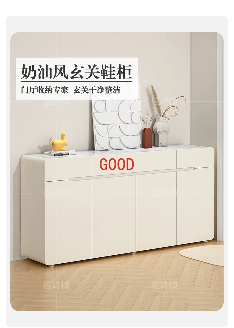 

Stone Plate White Shoe Cabinet French Cream Style Entrance Cabinet Curio Cabinet 35cm Deep