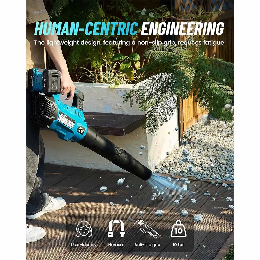 Seesii 40V Bezszczotkowy Elektryczny Turbodmuchawiec 680CFM Akumulatorowy Dmuchawa do Liści 20000RPM Podwójny Akumulator do Pielęgnacji Trawnika, Odkurzania i Usuwania Kurzu