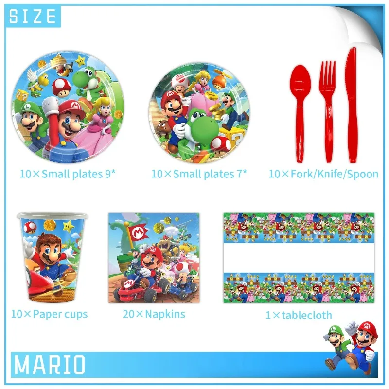 Super Mario Theme Luigi Urodziny Party Supplies Zestaw zastawy stołowej Urodziny dzieci Sztućce Dekoracja Serwetka Papier