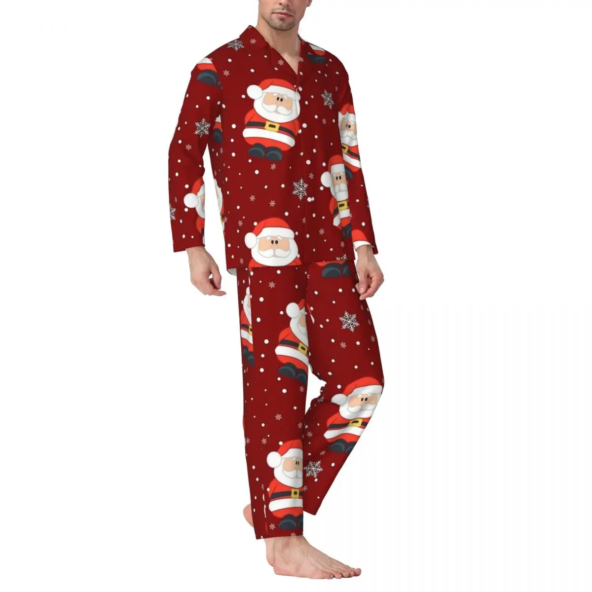 Christmas With Snowflake And Santa Pajama Set Autumn Lovely Daily Sleepwear Men 2 Piece Loose Oversized Graphic Nightwear Gift