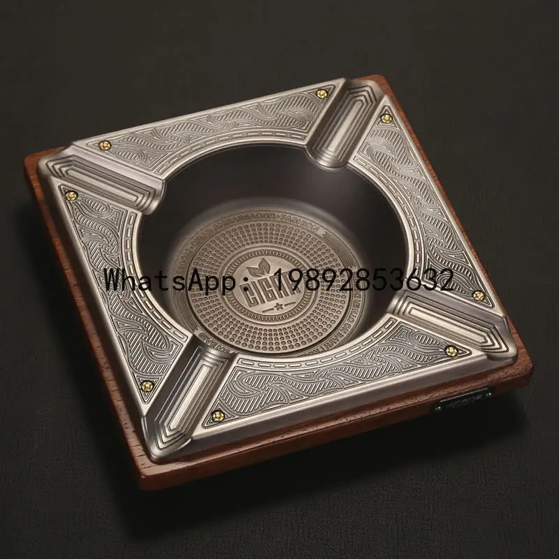 Cigar ashtray - premium merbau wood & metal - stylish large size - vintage creative design