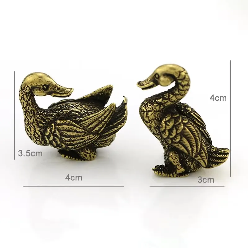 Cute Vintage Brass 2-Duck Statue Props Figure Metal Animal Sculpture Home Office Desk Decorative Ornament Toy Gift