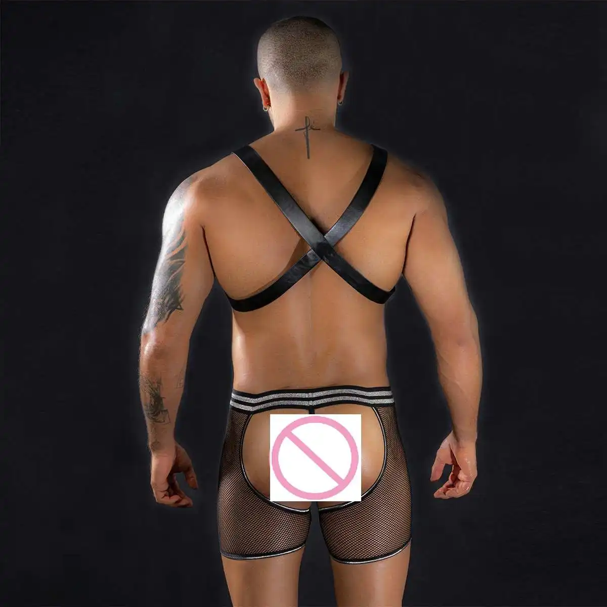 Body de lencería transparente calado para hombre, ropa interior traviesa para Club nocturno, disfraces Gay con entrepierna abierta, novedad de 2025