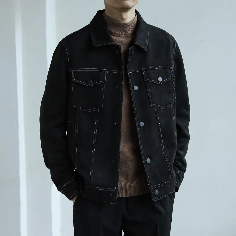 

Collared Jaet Men's Casual Autumn Top New Faion Deer Suede Velvet Workwear Outerwear Loose Fit Multi-ket