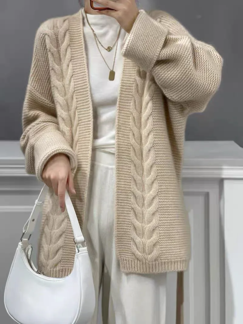 Imagem -02 - Cashmere-cardigan de Malha de lã Solto para Mulheres Cabolsa de Outono e Inverno Cabolsa Solto Fino Vento Suave Novo