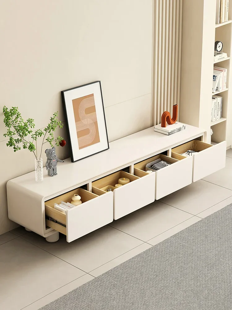 Cream style TV cabinet modern minimalist small unit floor standing coffee table storage cabinet living room household TV cabinet