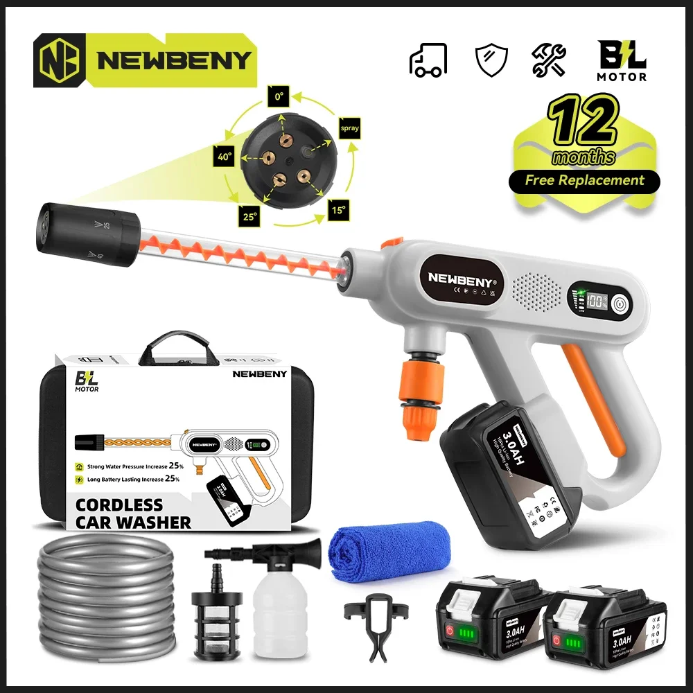 NEWBENY 220Bar High Pressure Brushless Car Washer 3 Gears Cordless Garden Car Cleaning Spray Gun Tool For Makita 18V-21V Battery