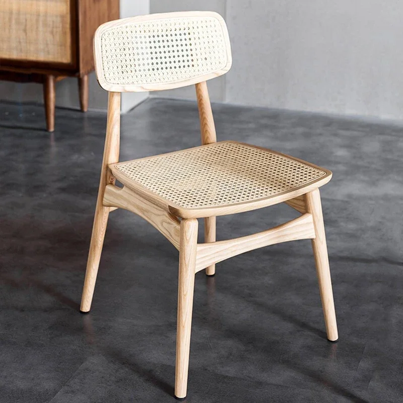 

Rattan Solid Wood Dining Chair Living Room Home Leisure Backrest Stool Nordic Homestay Desk Makeup Simple Chair Comfortable