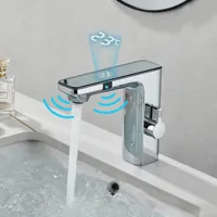 Modern Luxury Smart Automatic Sensor Basin Faucet Touchless LED Display Hot Cold Water Mixer Tap Vanity Sink Faucet for Bathroom