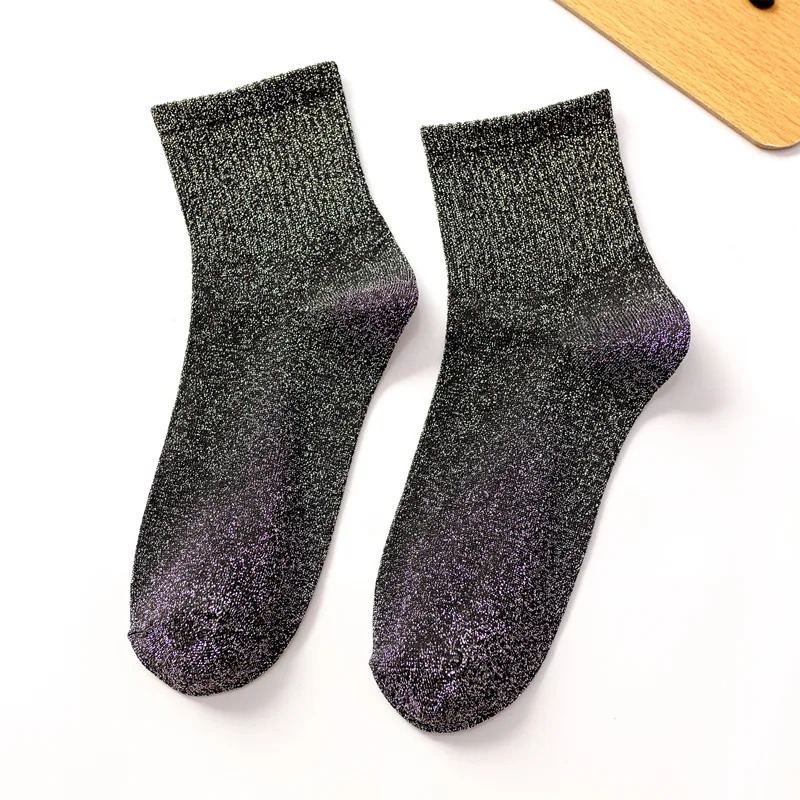 Gold Silber Seide Socken Für Frauen Harajuku Glitter Kurze Socken Bunte Baumwolle Glänzende Socken Mode Streetwear Weibliche Dessous