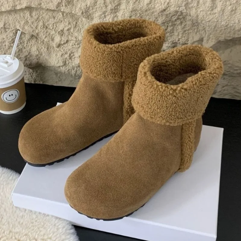 

High Quality Faux Suede Ankle Boots Women Comfortable Warm Fluffy Snow Boots Winter Anti-slip Platform Boots Zapatos De Mujer