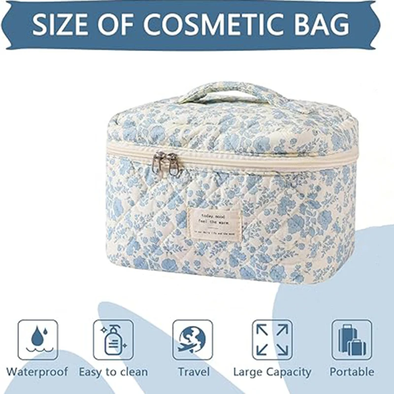 Borsa portaoggetti in cotone trapuntato da donna borsa per il trucco stampata estetica borsa cosmetica per Organizer da toilette di grande capacità