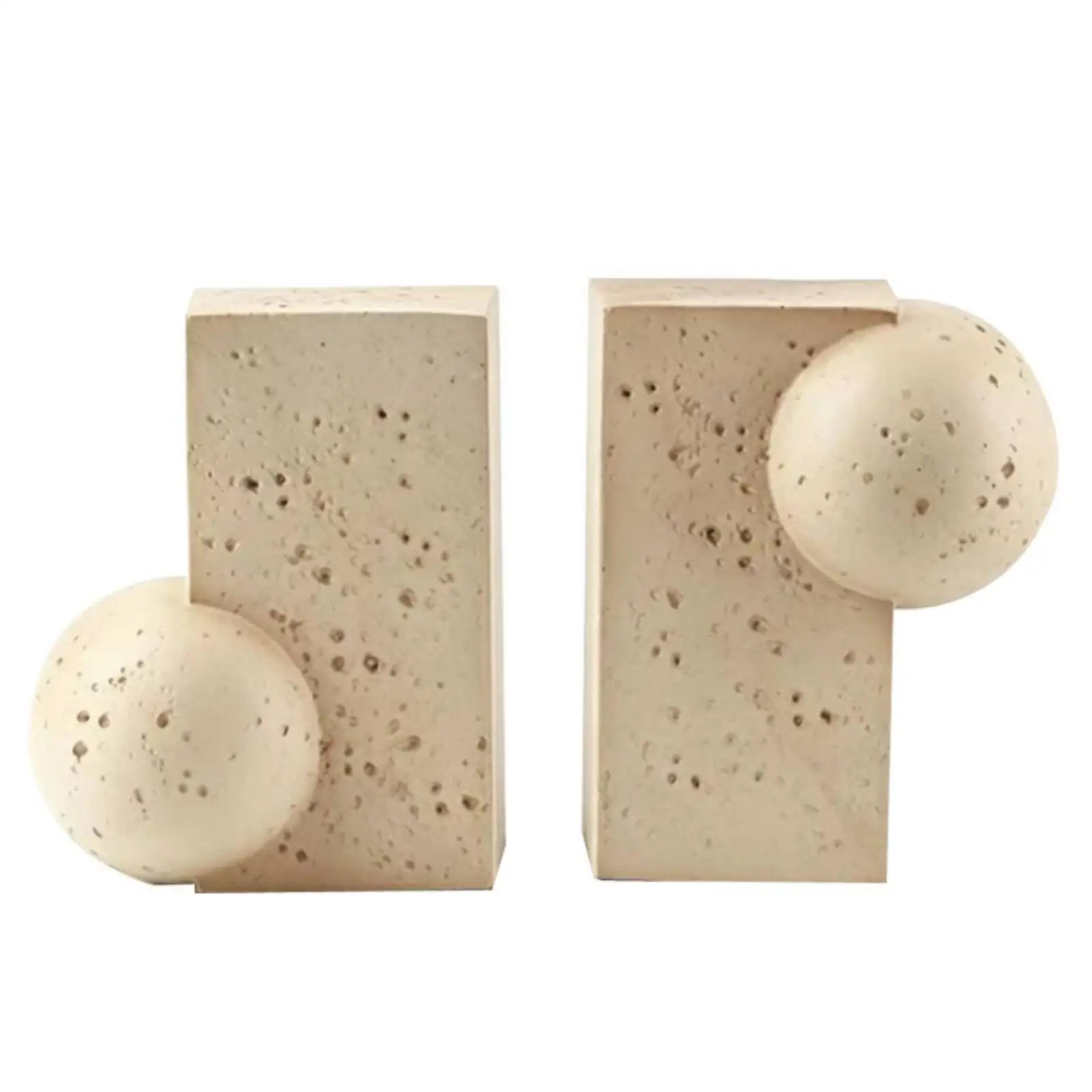 Artistic Stone Bookend for Desk with Integrated Bookcase Faux Travertine Finish with Round Ball for Organizer