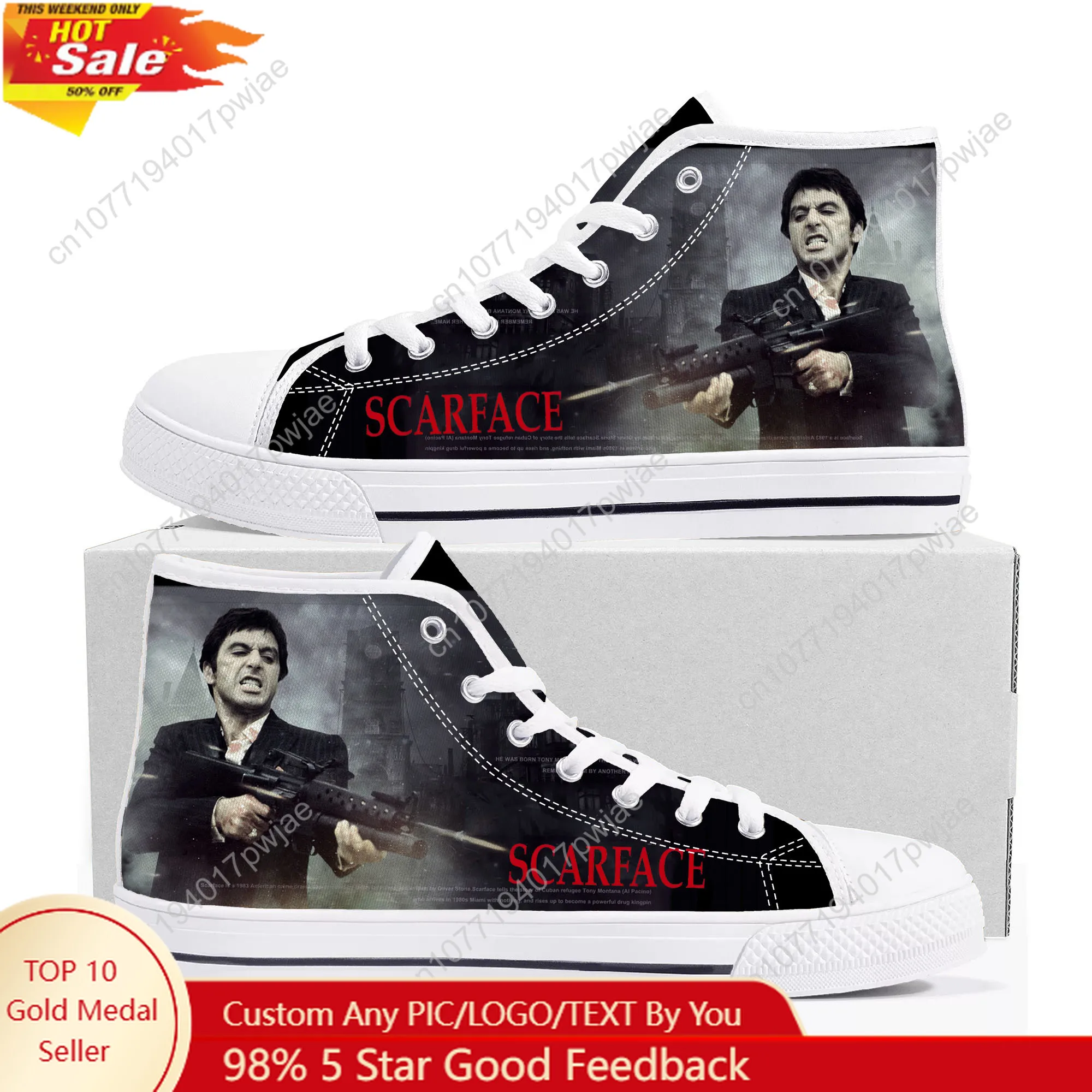 

Scarface High Top High Quality Sneakers Tony Montana Al Pacino Mens Womens Teenager Canvas Sneaker Ghana Hiking Casual Shoe