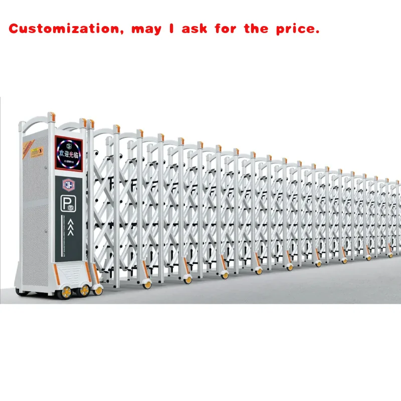 custom.Full Screen Designs Automatic Retractable Sliding Fence Gate with Trackless and Motor Opener Steel Security Graphic