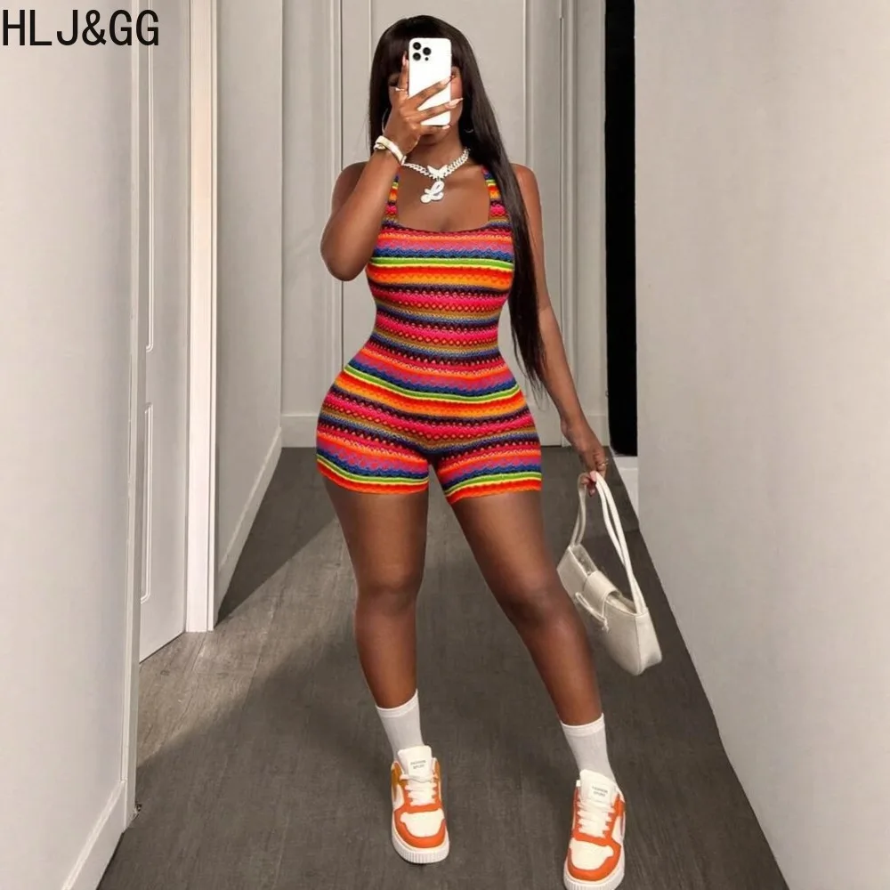 HLJ&GG Sexy Hot Girl Letter Printing Bodycon One Piece Rompers Women Tank Strap Sleeveless Slim Jumpsuits Y2K Fashion Streetwear