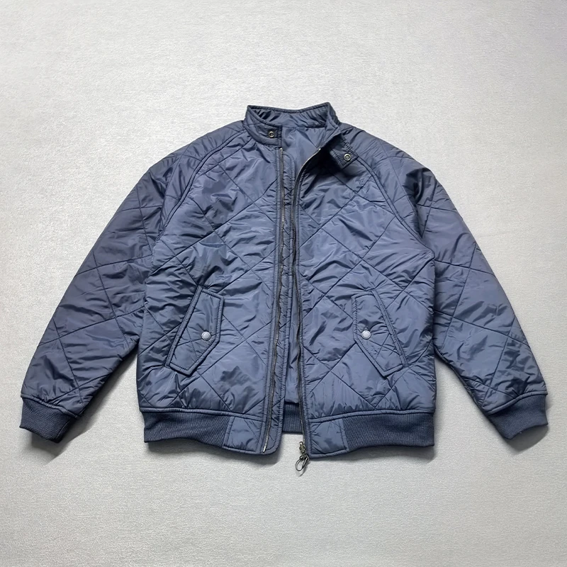 

Double-Sided Wear Diamond Stitching Jaet Cotton Padded Stand Collar Coat for Men Youth Faion Casual Warm Long Sve Zipper