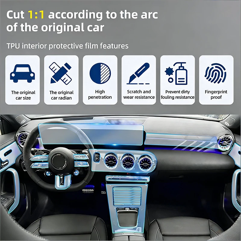 For Mercedes Benz A-Class AMG A35 A45 2024-2025 LHD Precut TPU Interior Protective Film Console Dashboard Door Navigation Anti-S 2
