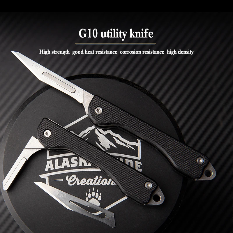 Imagem -03 - Mini Faca Dobrável de Material G10 Portátil Destacável Faca Edc Chaveiro Faca de Bolso Bisturi Cirúrgico 10 Lâminas