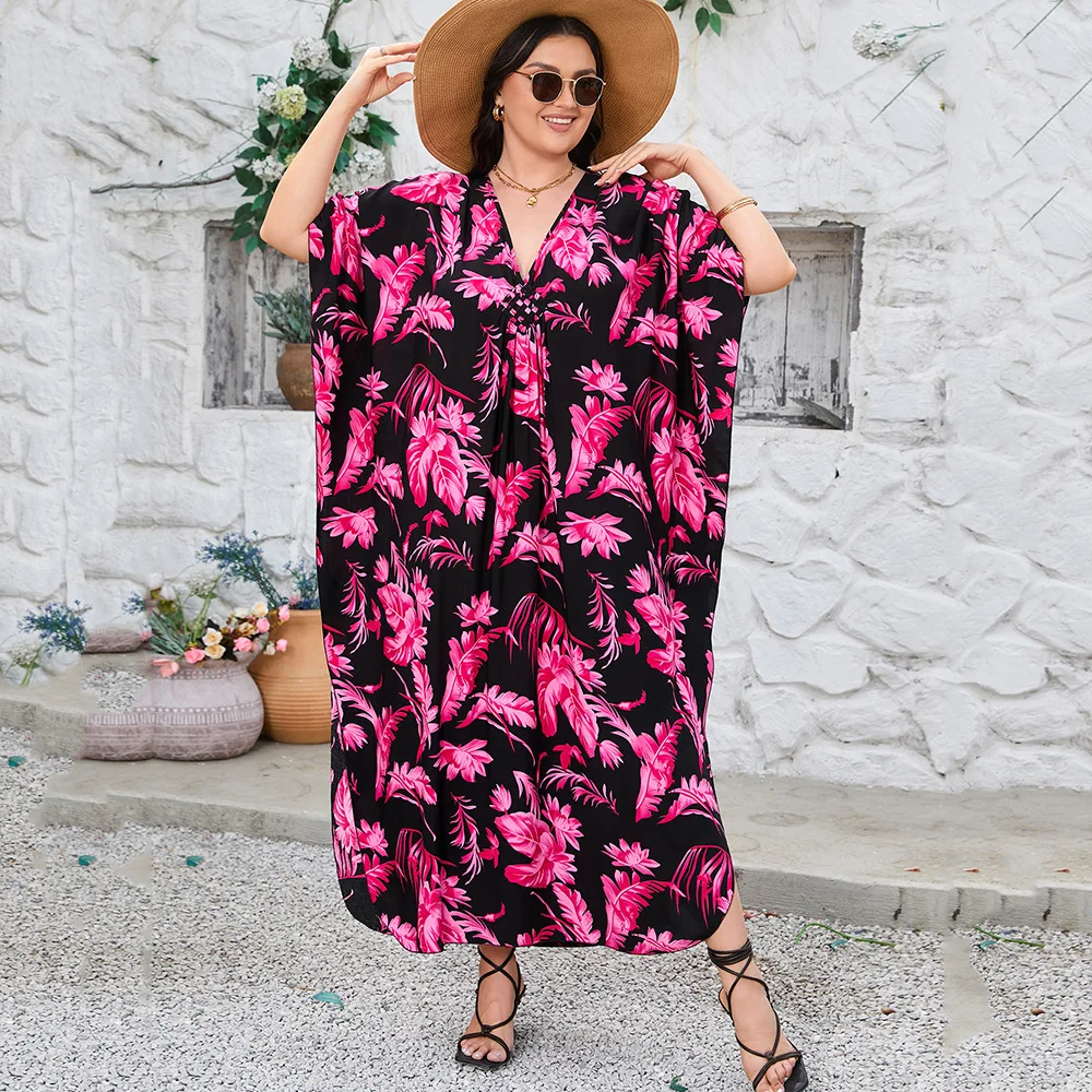 2026 Nuovo abito da spiaggia caftano da donna con stampa etnica caftano taglie forti estivo