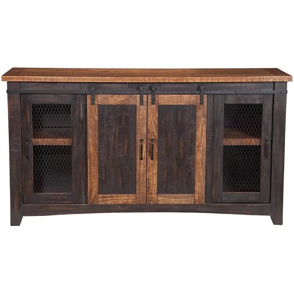 

Santa Fe Solid Wood TV Stand, 65", Antique Black and Aged Distressed Pine