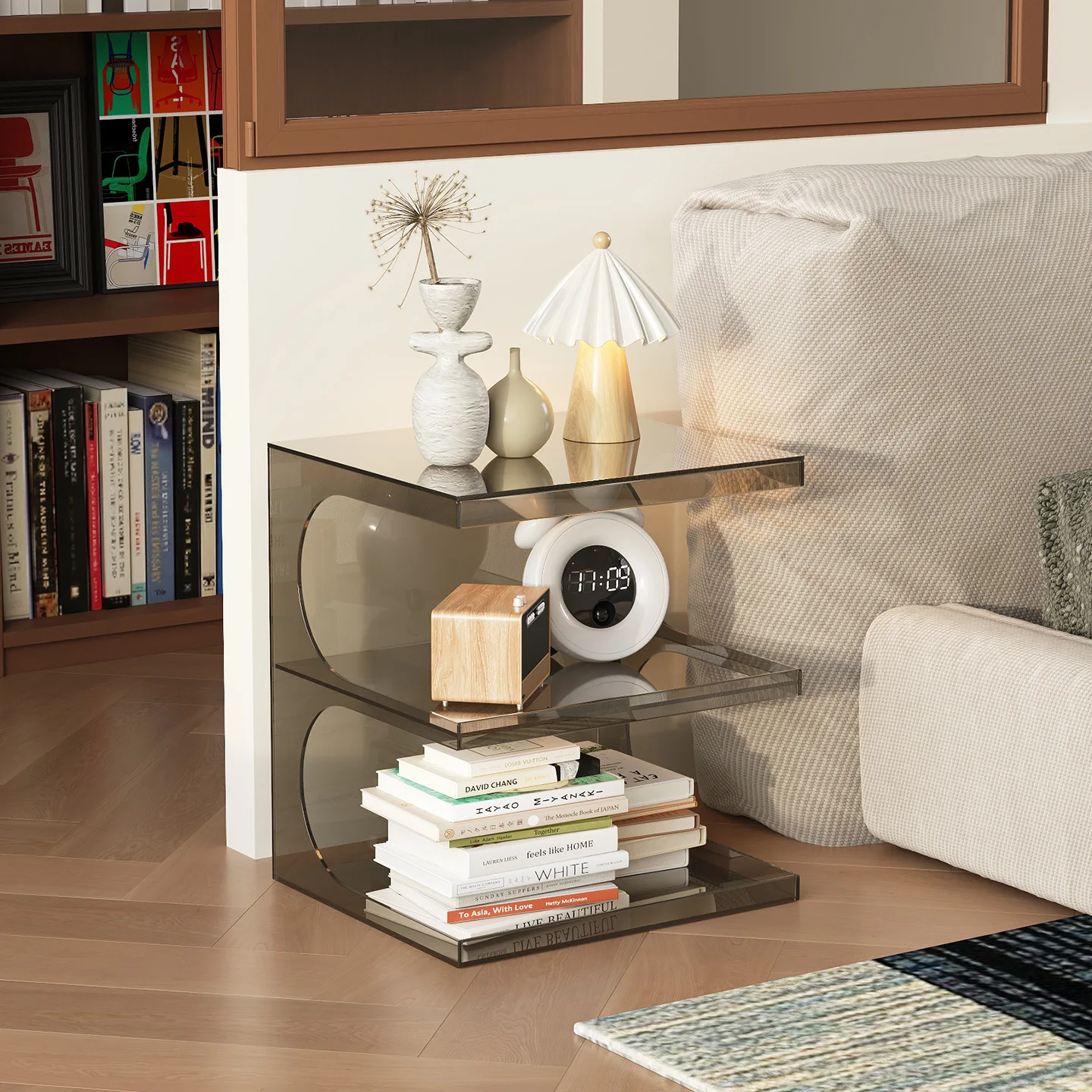 HYS light luxury transparent edge few household minimalist sofa small side table simple living room solid wood bay window