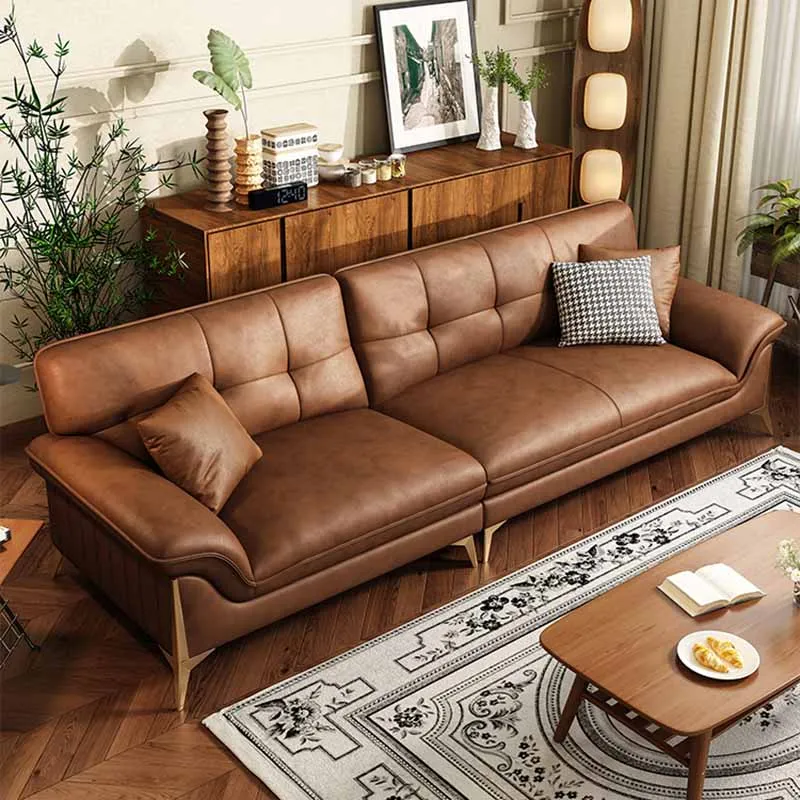 

Cozy Lounge Living Room Sofas Brown Comfortable Wood Luxury Balcony Lazy Sofa Floor Nordic European Divano Apartment Furniture