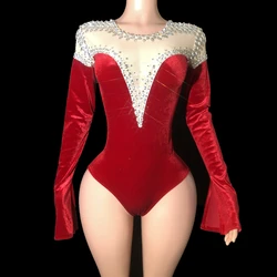 Sparkly Rhinestones Long Sleeve Bodysuit Nightclub Singer Dancer Stage Performance Dance Costume Party Birthday Outfit