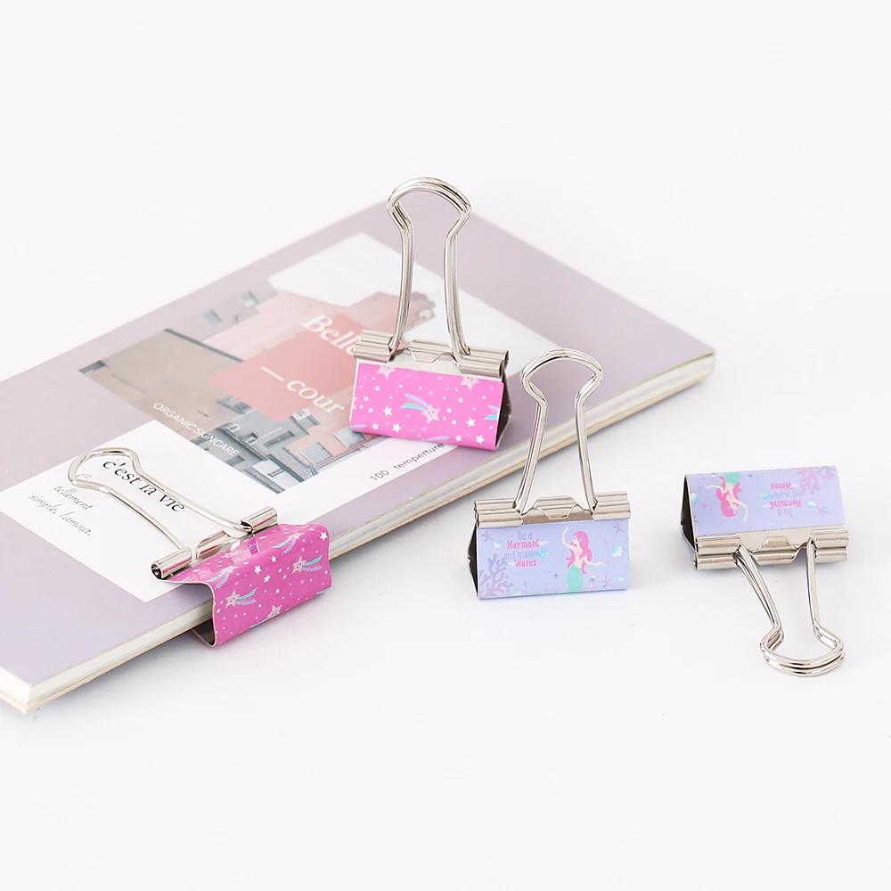 10pcs/lot purple pink Metal Binder Clips 25mm Notes Letter little mermaid Paper Clip Office Supplies Binding Securing Clips