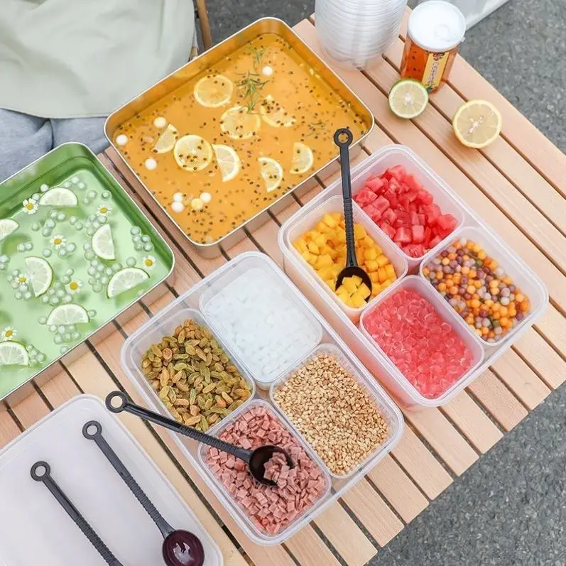 

Коммерческий пластиковый ящик для хранения продуктов питания с крышкой для фруктового салата, соревнований, контейнер для перегородки на открытом воздухе