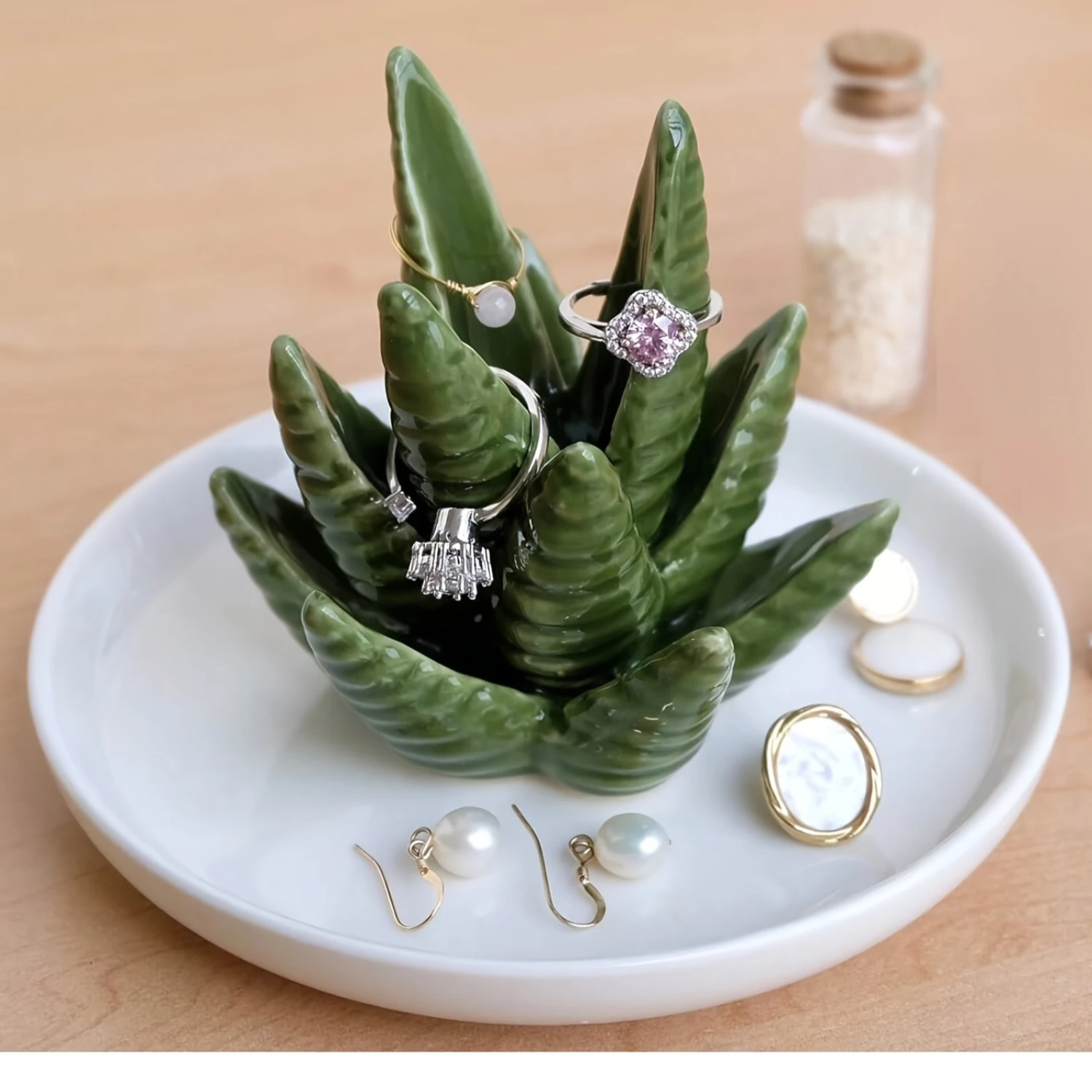 Minimalist Style Ceramic Aloe  Ring Holder, Jewelry Display Tray