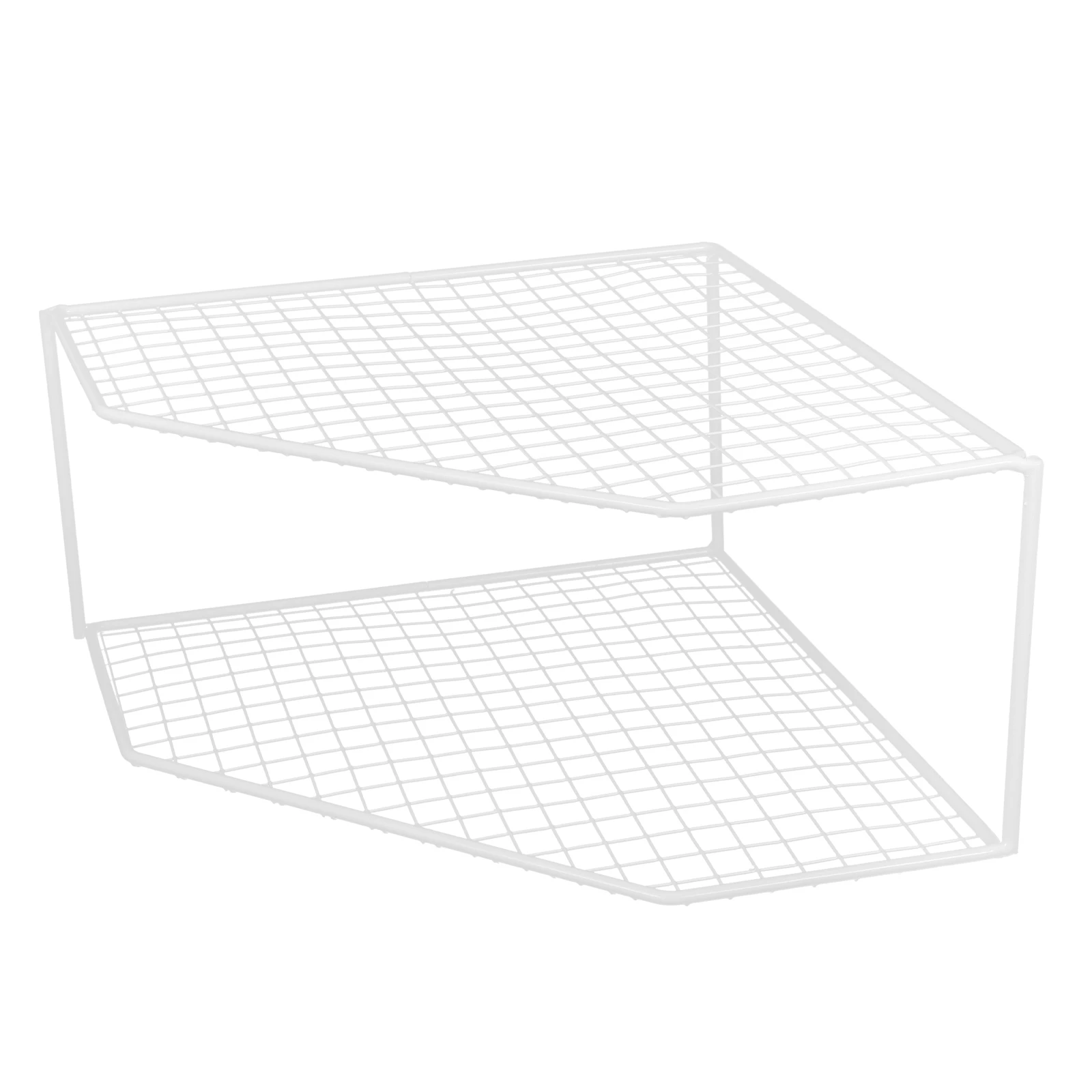

Kitchen Pot Rack White Double Layer Grid 12cm Height Storage Organizer Pan Cabinet Table Top Corner Shelf Unit Iron Stand