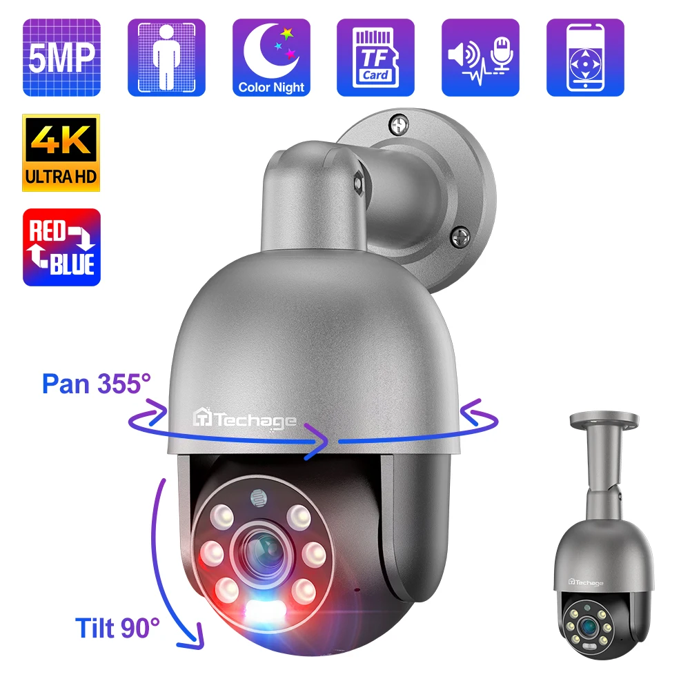 techage poe video surveillance camera ip alerta de luz vermelho azul deteccao humana visao nocturna protecao de seguranca 4k 8mp 5mp 01